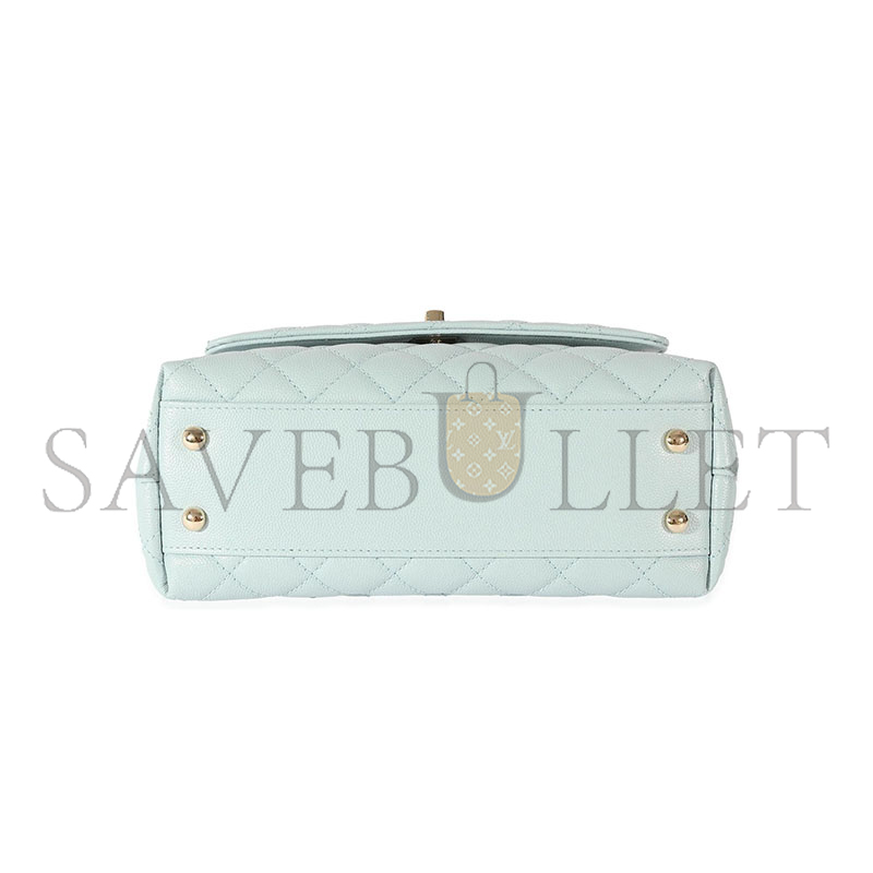 CHANEL QUILTED CAVIAR SMALL COCO TOP HANDLE LIGHT GOLD HARDWARE 410035 (23*14*10cm)